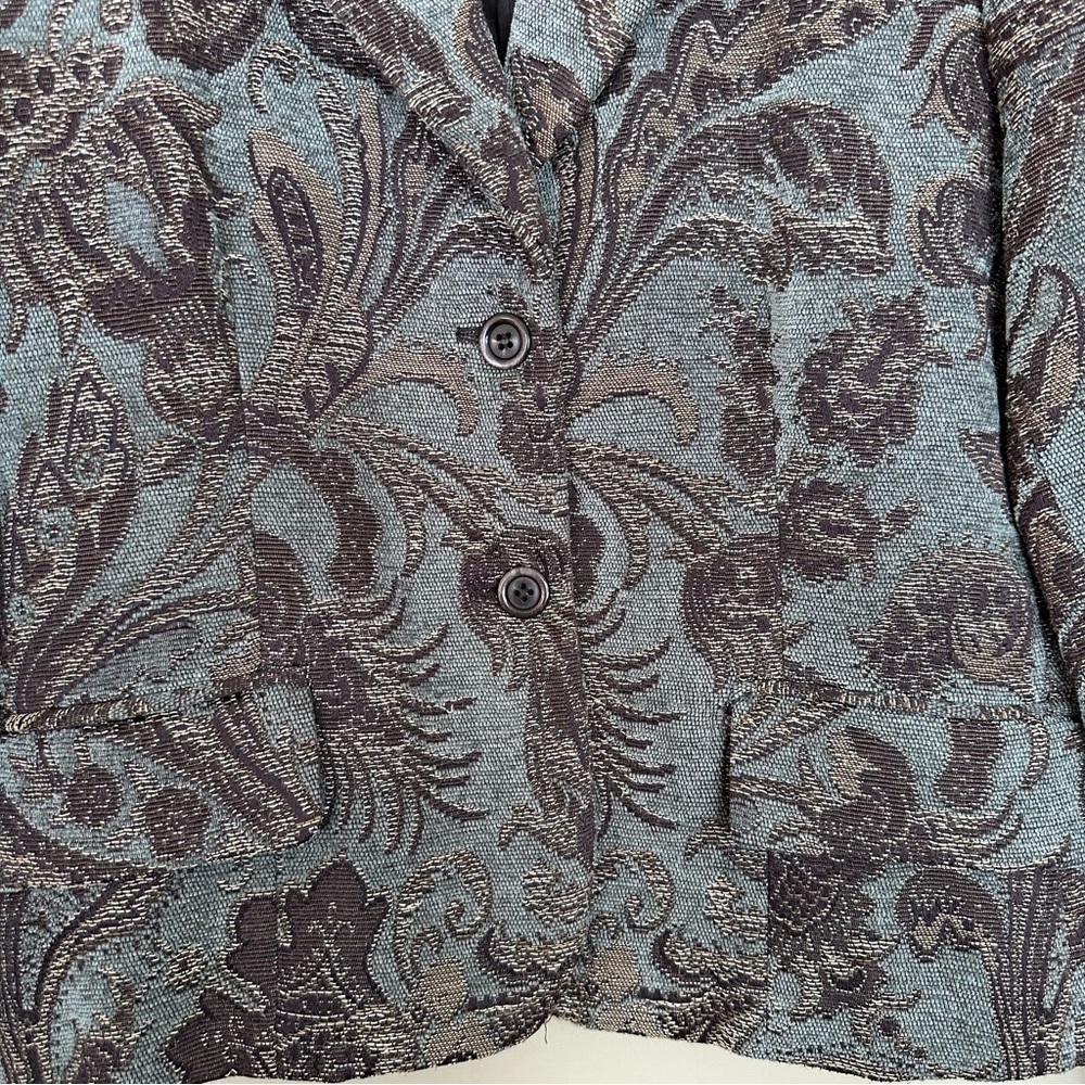 Vintage Women 8P Tapestry Jacket Blazer Blue Brown Career Academia Office Petit - Picture 6 of 12